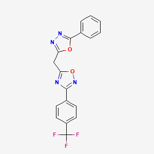 molecular formula C18H11F3N4O2 B11203736 5-[(5-Phenyl-1,3,4-oxadiazol-2-yl)methyl]-3-[4-(trifluoromethyl)phenyl]-1,2,4-oxadiazole 