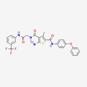 molecular formula C29H21F3N4O4S B11203834 5-Methyl-4-oxo-3-(2-oxo-2-((3-(trifluoromethyl)phenyl)amino)ethyl)-N-(4-phenoxyphenyl)-3,4-dihydrothieno[2,3-d]pyrimidine-6-carboxamide 