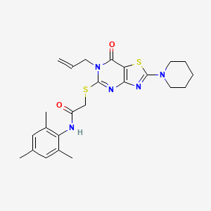 2-{[7-oxo-2-(piperidin-1-yl)-6-(prop-2-en-1-yl)-6,7-dihydro[1,3]thiazolo[4,5-d]pyrimidin-5-yl]sulfanyl}-N-(2,4,6-trimethylphenyl)acetamide