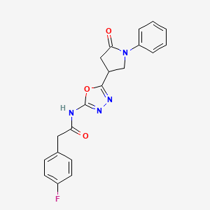 2-(4-fluorophenyl)-N-[5-(5-oxo-1-phenylpyrrolidin-3-yl)-1,3,4-oxadiazol-2-yl]acetamide