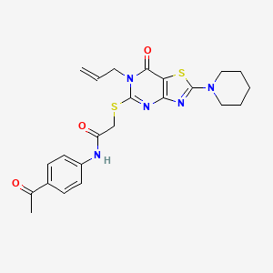 molecular formula C23H25N5O3S2 B11204225 N-(4-acetylphenyl)-2-{[7-oxo-2-(piperidin-1-yl)-6-(prop-2-en-1-yl)-6,7-dihydro[1,3]thiazolo[4,5-d]pyrimidin-5-yl]sulfanyl}acetamide 