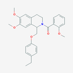 molecular formula C28H31NO5 B11204626 (1-((4-ethylphenoxy)methyl)-6,7-dimethoxy-3,4-dihydroisoquinolin-2(1H)-yl)(2-methoxyphenyl)methanone 