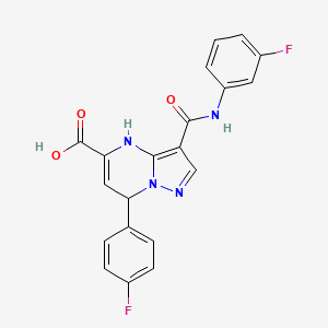 7-(4-Fluorophenyl)-3-[(3-fluorophenyl)carbamoyl]-4,7-dihydropyrazolo[1,5-a]pyrimidine-5-carboxylic acid