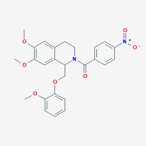 molecular formula C26H26N2O7 B11204804 (6,7-dimethoxy-1-((2-methoxyphenoxy)methyl)-3,4-dihydroisoquinolin-2(1H)-yl)(4-nitrophenyl)methanone 