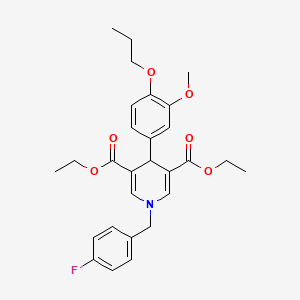 molecular formula C28H32FNO6 B11204875 Diethyl 1-(4-fluorobenzyl)-4-(3-methoxy-4-propoxyphenyl)-1,4-dihydropyridine-3,5-dicarboxylate 