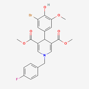 molecular formula C23H21BrFNO6 B11204895 Dimethyl 4-(3-bromo-4-hydroxy-5-methoxyphenyl)-1-(4-fluorobenzyl)-1,4-dihydropyridine-3,5-dicarboxylate 