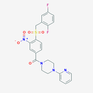 molecular formula C23H20F2N4O5S B11204932 1-{4-[(2,5-Difluorophenyl)methanesulfonyl]-3-nitrobenzoyl}-4-(pyridin-2-YL)piperazine 