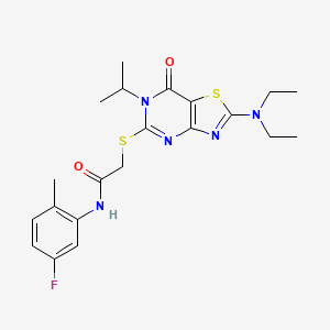 2-{[2-(diethylamino)-7-oxo-6-(propan-2-yl)-6,7-dihydro[1,3]thiazolo[4,5-d]pyrimidin-5-yl]sulfanyl}-N-(5-fluoro-2-methylphenyl)acetamide