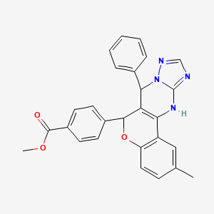 molecular formula C27H22N4O3 B11205011 methyl 4-(2-methyl-7-phenyl-7,11-dihydro-6H-chromeno[4,3-d][1,2,4]triazolo[1,5-a]pyrimidin-6-yl)benzoate 