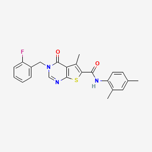 molecular formula C23H20FN3O2S B11205020 N-(2,4-dimethylphenyl)-3-(2-fluorobenzyl)-5-methyl-4-oxo-3,4-dihydrothieno[2,3-d]pyrimidine-6-carboxamide 