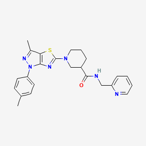 molecular formula C24H26N6OS B11205144 1-[3-Methyl-1-(4-methylphenyl)-1H-pyrazolo[3,4-D][1,3]thiazol-5-YL]-N-[(pyridin-2-YL)methyl]piperidine-3-carboxamide 