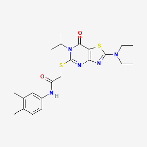 molecular formula C22H29N5O2S2 B11205174 2-{[2-(diethylamino)-7-oxo-6-(propan-2-yl)-6,7-dihydro[1,3]thiazolo[4,5-d]pyrimidin-5-yl]sulfanyl}-N-(3,4-dimethylphenyl)acetamide 