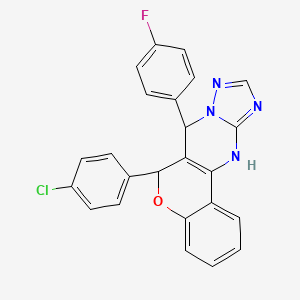 molecular formula C24H16ClFN4O B11205243 6-(4-chlorophenyl)-7-(4-fluorophenyl)-7,12-dihydro-6H-chromeno[4,3-d][1,2,4]triazolo[1,5-a]pyrimidine 