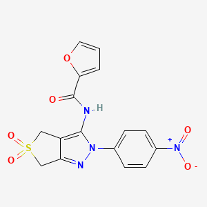 molecular formula C16H12N4O6S B11205261 N-(2-(4-nitrophenyl)-5,5-dioxido-4,6-dihydro-2H-thieno[3,4-c]pyrazol-3-yl)furan-2-carboxamide 