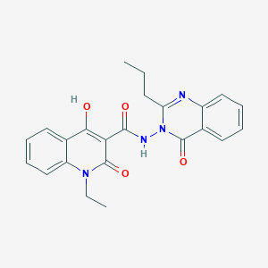 molecular formula C23H22N4O4 B11205377 1-ethyl-4-hydroxy-2-oxo-N-(4-oxo-2-propylquinazolin-3(4H)-yl)-1,2-dihydroquinoline-3-carboxamide 