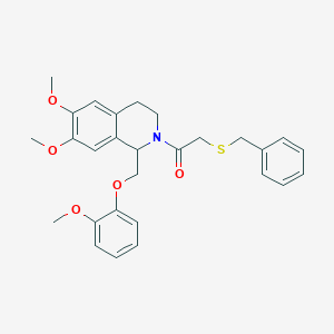 2-(benzylthio)-1-(6,7-dimethoxy-1-((2-methoxyphenoxy)methyl)-3,4-dihydroisoquinolin-2(1H)-yl)ethanone