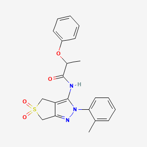 molecular formula C21H21N3O4S B11205579 N-(5,5-dioxido-2-(o-tolyl)-4,6-dihydro-2H-thieno[3,4-c]pyrazol-3-yl)-2-phenoxypropanamide 