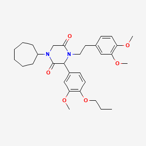 1-Cycloheptyl-4-[2-(3,4-dimethoxyphenyl)ethyl]-3-(3-methoxy-4-propoxyphenyl)piperazine-2,5-dione