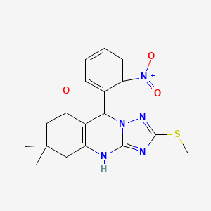 molecular formula C18H19N5O3S B11205755 6,6-dimethyl-2-(methylsulfanyl)-9-(2-nitrophenyl)-5,6,7,9-tetrahydro[1,2,4]triazolo[5,1-b]quinazolin-8(4H)-one 