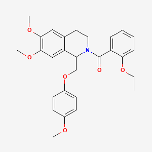 molecular formula C28H31NO6 B11205760 (6,7-dimethoxy-1-((4-methoxyphenoxy)methyl)-3,4-dihydroisoquinolin-2(1H)-yl)(2-ethoxyphenyl)methanone 