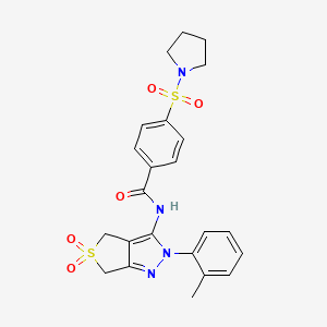 molecular formula C23H24N4O5S2 B11206068 N-(5,5-dioxido-2-(o-tolyl)-4,6-dihydro-2H-thieno[3,4-c]pyrazol-3-yl)-4-(pyrrolidin-1-ylsulfonyl)benzamide 