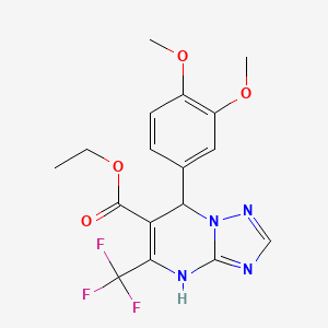 molecular formula C17H17F3N4O4 B11206294 Ethyl 7-(3,4-dimethoxyphenyl)-5-(trifluoromethyl)-4,7-dihydro[1,2,4]triazolo[1,5-a]pyrimidine-6-carboxylate 