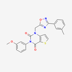 molecular formula C23H18N4O4S B11206524 3-(3-methoxyphenyl)-1-((3-(m-tolyl)-1,2,4-oxadiazol-5-yl)methyl)thieno[3,2-d]pyrimidine-2,4(1H,3H)-dione 