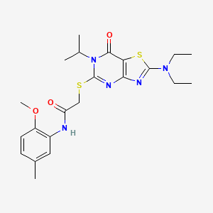 2-{[2-(diethylamino)-7-oxo-6-(propan-2-yl)-6,7-dihydro[1,3]thiazolo[4,5-d]pyrimidin-5-yl]sulfanyl}-N-(2-methoxy-5-methylphenyl)acetamide