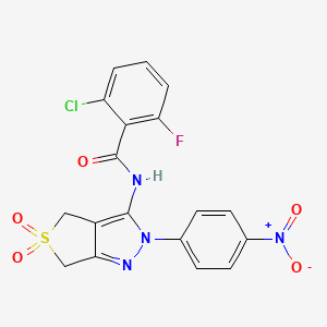 2-chloro-6-fluoro-N-(2-(4-nitrophenyl)-5,5-dioxido-4,6-dihydro-2H-thieno[3,4-c]pyrazol-3-yl)benzamide