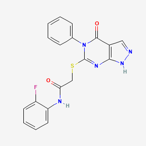 molecular formula C19H14FN5O2S B11207156 N-(2-fluorophenyl)-2-[(4-oxo-5-phenyl-4,5-dihydro-1H-pyrazolo[3,4-d]pyrimidin-6-yl)sulfanyl]acetamide 