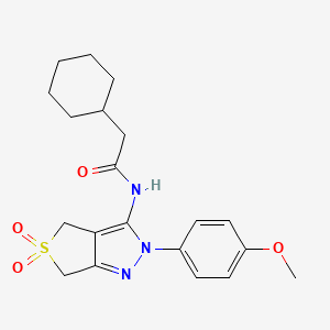 molecular formula C20H25N3O4S B11207195 2-cyclohexyl-N-(2-(4-methoxyphenyl)-5,5-dioxido-4,6-dihydro-2H-thieno[3,4-c]pyrazol-3-yl)acetamide 