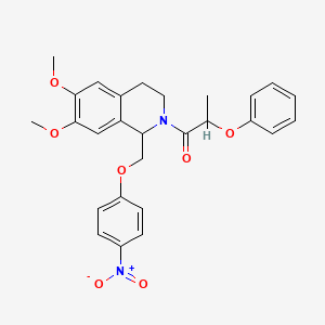 molecular formula C27H28N2O7 B11207241 1-(6,7-dimethoxy-1-((4-nitrophenoxy)methyl)-3,4-dihydroisoquinolin-2(1H)-yl)-2-phenoxypropan-1-one 