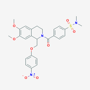 molecular formula C27H29N3O8S B11207366 4-(6,7-dimethoxy-1-((4-nitrophenoxy)methyl)-1,2,3,4-tetrahydroisoquinoline-2-carbonyl)-N,N-dimethylbenzenesulfonamide 