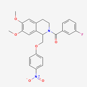 molecular formula C25H23FN2O6 B11207536 (6,7-dimethoxy-1-((4-nitrophenoxy)methyl)-3,4-dihydroisoquinolin-2(1H)-yl)(3-fluorophenyl)methanone 