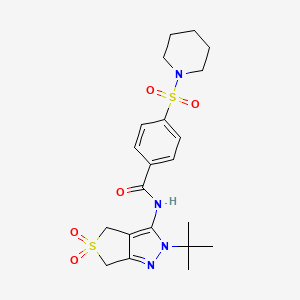 molecular formula C21H28N4O5S2 B11207553 N-(2-(tert-butyl)-5,5-dioxido-4,6-dihydro-2H-thieno[3,4-c]pyrazol-3-yl)-4-(piperidin-1-ylsulfonyl)benzamide 