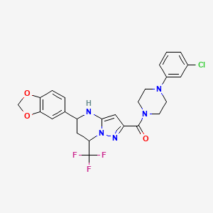 molecular formula C25H23ClF3N5O3 B11207564 [5-(1,3-Benzodioxol-5-yl)-7-(trifluoromethyl)-4,5,6,7-tetrahydropyrazolo[1,5-a]pyrimidin-2-yl][4-(3-chlorophenyl)piperazin-1-yl]methanone 