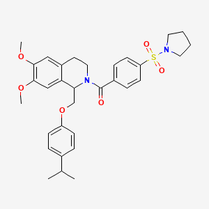 molecular formula C32H38N2O6S B11207705 (1-((4-isopropylphenoxy)methyl)-6,7-dimethoxy-3,4-dihydroisoquinolin-2(1H)-yl)(4-(pyrrolidin-1-ylsulfonyl)phenyl)methanone 