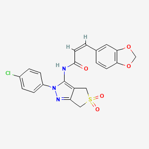 (2Z)-3-(1,3-benzodioxol-5-yl)-N-[2-(4-chlorophenyl)-5,5-dioxido-2,6-dihydro-4H-thieno[3,4-c]pyrazol-3-yl]acrylamide