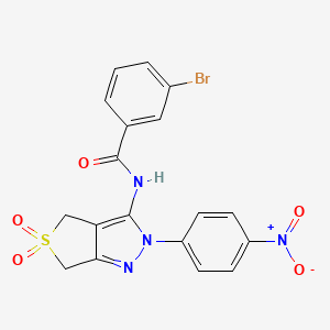 molecular formula C18H13BrN4O5S B11207829 3-bromo-N-(2-(4-nitrophenyl)-5,5-dioxido-4,6-dihydro-2H-thieno[3,4-c]pyrazol-3-yl)benzamide 