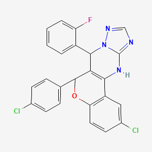 molecular formula C24H15Cl2FN4O B11207838 2-chloro-6-(4-chlorophenyl)-7-(2-fluorophenyl)-7,12-dihydro-6H-chromeno[4,3-d][1,2,4]triazolo[1,5-a]pyrimidine 