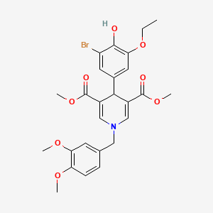 molecular formula C26H28BrNO8 B11207850 Dimethyl 4-(3-bromo-5-ethoxy-4-hydroxyphenyl)-1-(3,4-dimethoxybenzyl)-1,4-dihydropyridine-3,5-dicarboxylate 