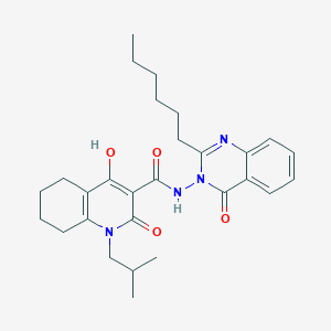 molecular formula C28H36N4O4 B11207897 N-(2-hexyl-4-oxoquinazolin-3-yl)-2-hydroxy-1-(2-methylpropyl)-4-oxo-5,6,7,8-tetrahydroquinoline-3-carboxamide 