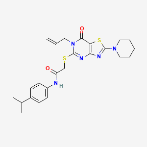 2-{[7-oxo-2-(piperidin-1-yl)-6-(prop-2-en-1-yl)-6,7-dihydro[1,3]thiazolo[4,5-d]pyrimidin-5-yl]sulfanyl}-N-[4-(propan-2-yl)phenyl]acetamide