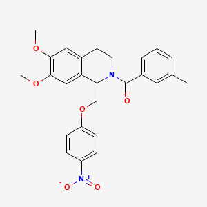 molecular formula C26H26N2O6 B11208140 (6,7-dimethoxy-1-((4-nitrophenoxy)methyl)-3,4-dihydroisoquinolin-2(1H)-yl)(m-tolyl)methanone 