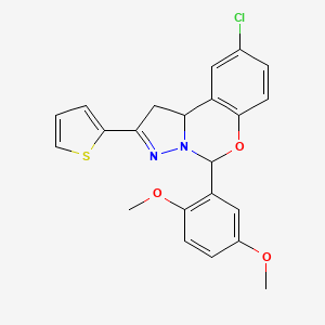 molecular formula C22H19ClN2O3S B11208200 9-Chloro-5-(2,5-dimethoxyphenyl)-2-(thiophen-2-yl)-1,10b-dihydropyrazolo[1,5-c][1,3]benzoxazine 