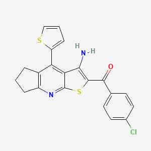 molecular formula C21H15ClN2OS2 B11208348 [3-Amino-4-(2-thienyl)-6,7-dihydro-5H-cyclopenta[B]thieno[3,2-E]pyridin-2-YL](4-chlorophenyl)methanone 