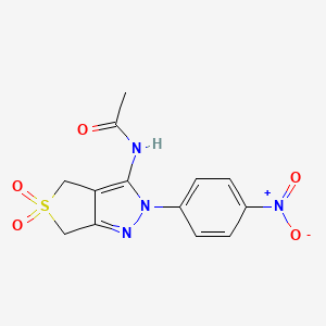 molecular formula C13H12N4O5S B11208352 N-(2-(4-nitrophenyl)-5,5-dioxido-4,6-dihydro-2H-thieno[3,4-c]pyrazol-3-yl)acetamide 