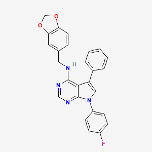 molecular formula C26H19FN4O2 B11208378 N-(1,3-benzodioxol-5-ylmethyl)-7-(4-fluorophenyl)-5-phenyl-7H-pyrrolo[2,3-d]pyrimidin-4-amine 