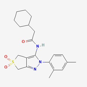 molecular formula C21H27N3O3S B11208395 2-cyclohexyl-N-(2-(2,4-dimethylphenyl)-5,5-dioxido-4,6-dihydro-2H-thieno[3,4-c]pyrazol-3-yl)acetamide 