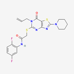 molecular formula C21H21F2N5O2S2 B11208600 N-(2,5-difluorophenyl)-2-{[7-oxo-2-(piperidin-1-yl)-6-(prop-2-en-1-yl)-6,7-dihydro[1,3]thiazolo[4,5-d]pyrimidin-5-yl]sulfanyl}acetamide 